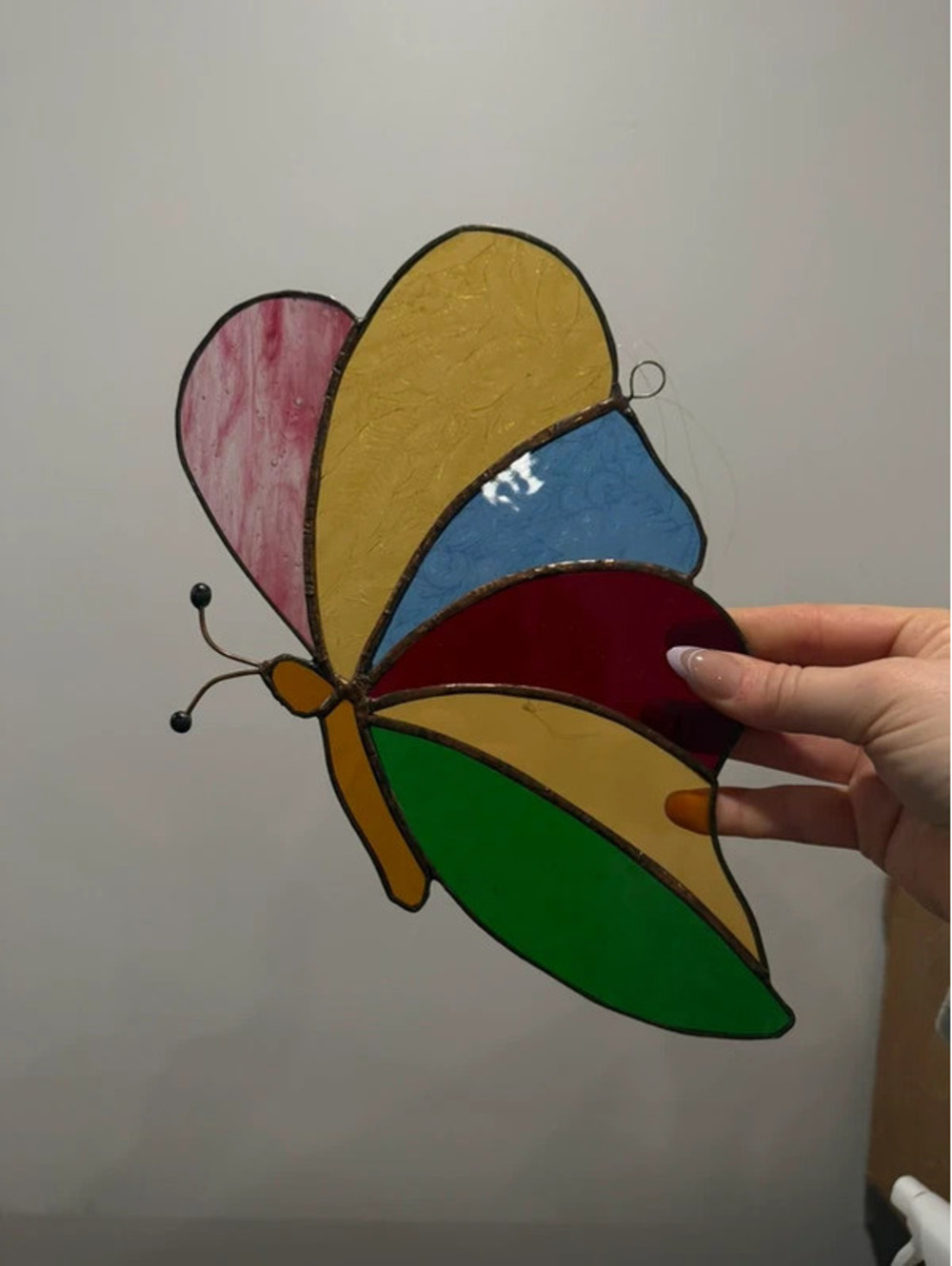 Vintage Stained Glass Butterfly Suncatcher Multicolor Window Hanging